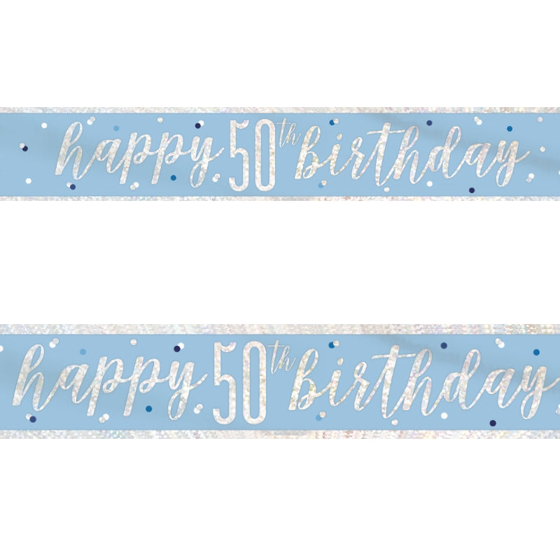 Blue and Silver 50th Birthday Foil Banners