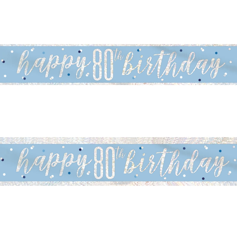 Blue and Silver 80th Birthday Foil Banners