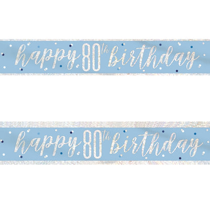 Blue and Silver 80th Birthday Foil Banners