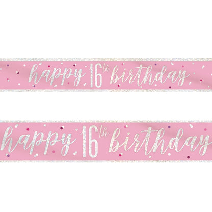 Pink and Silver 16th Birthday Foil Banner