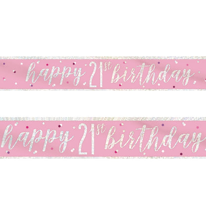 Pink and Silver 21st Birthday Foil Banner