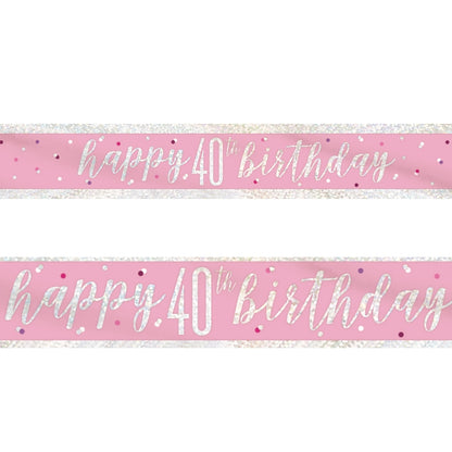 Pink and Silver 40th Birthday Foil Banner