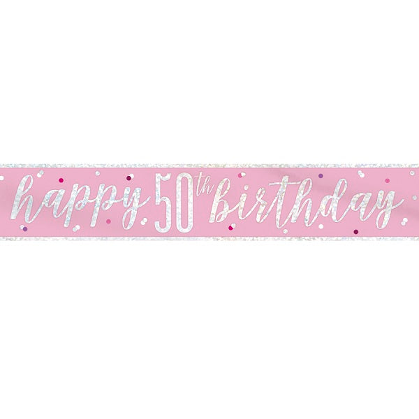 Pink and Silver 50th Birthday Foil Banner