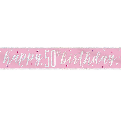 Pink and Silver 50th Birthday Foil Banner