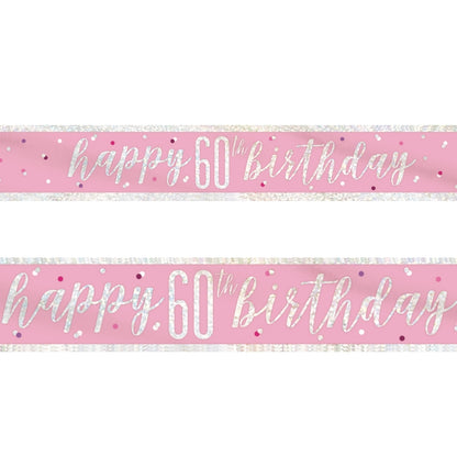 Pink and Silver 60th Birthday Foil Banner