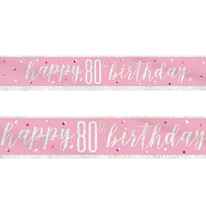 Pink and Silver 80th Birthday Foil Banner