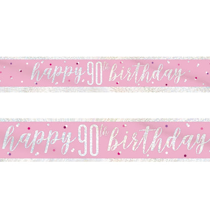 Pink and Silver 90th Birthday Foil Banner