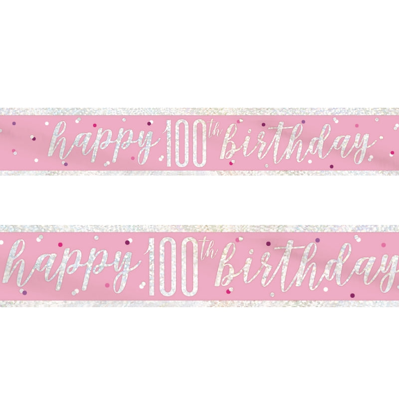 Pink and Silver 100th Birthday Foil Banner