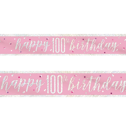 Pink and Silver 100th Birthday Foil Banner