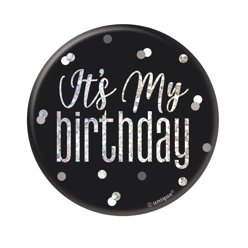 Black and Silver Its My Birthday Badges