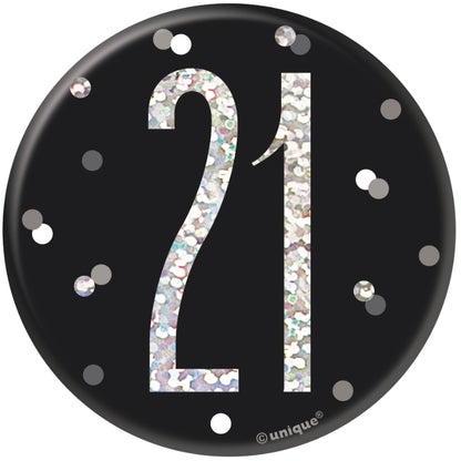 Black and Silver 21st Birthday Badges