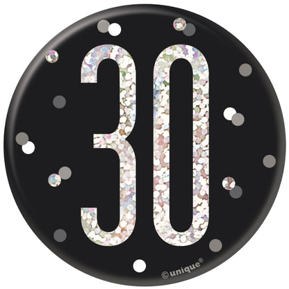 Black and Silver 30th Birthday Badges