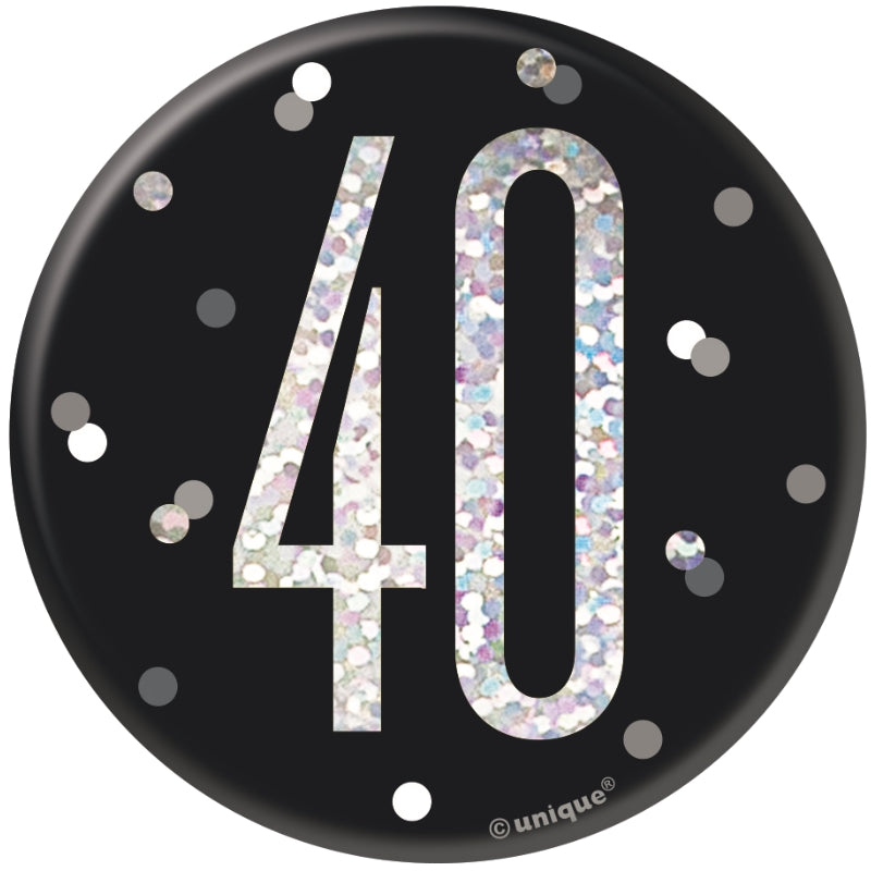 Black and Silver 40th Birthday Badges