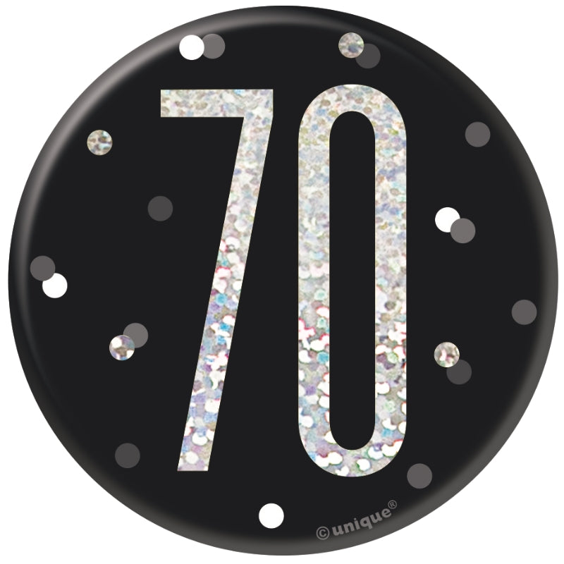 Black and Silver 70th Birthday Badges