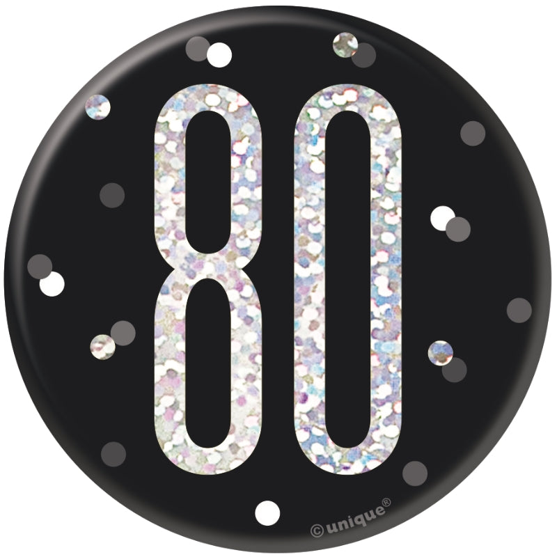 Black and Silver 80th Birthday Badges