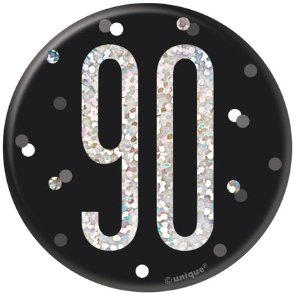 Black and Silver 90th Birthday Badges