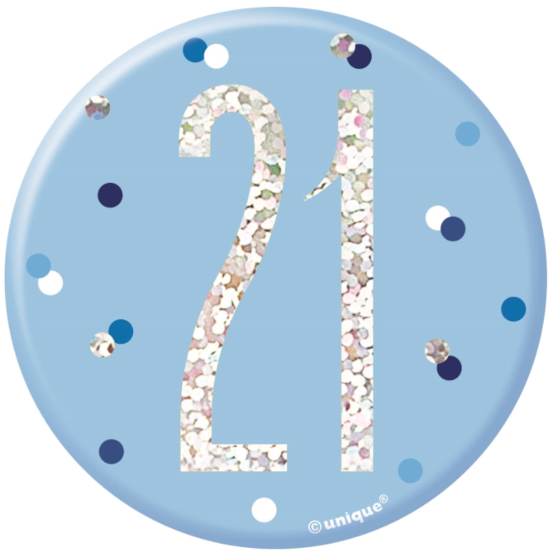 Blue and Silver 21st Birthday Badge