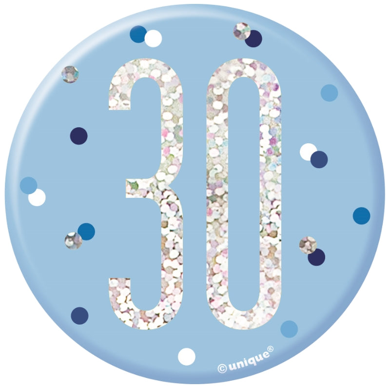 Blue and Silver 30th Birthday Badge