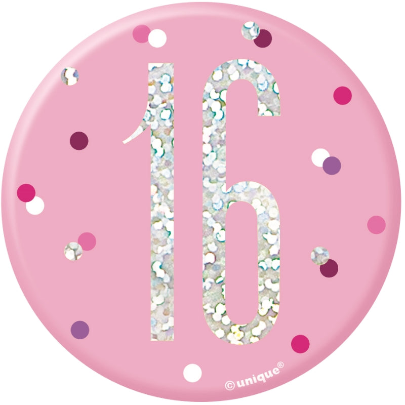 Pink and Silver 16th Birthday Badges