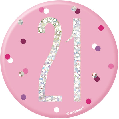 Pink and Silver 21st Birthday Badges