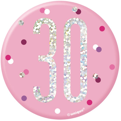 Pink and Silver 30th Birthday Badges