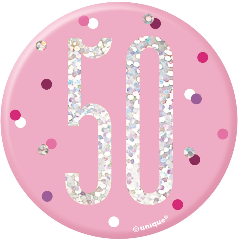 Pink and Silver 50th Birthday Badge