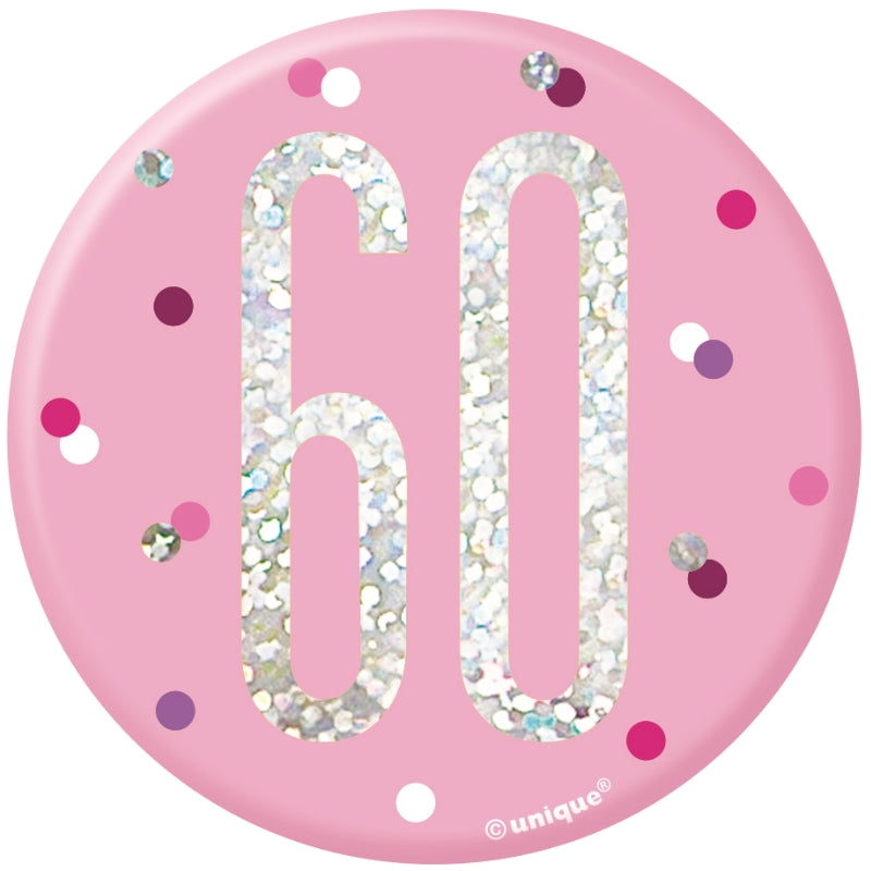 Pink and Silver 60th Birthday Badge