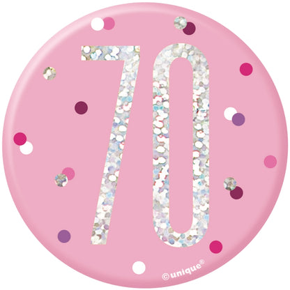 Pink and Silver 70th Birthday Badge