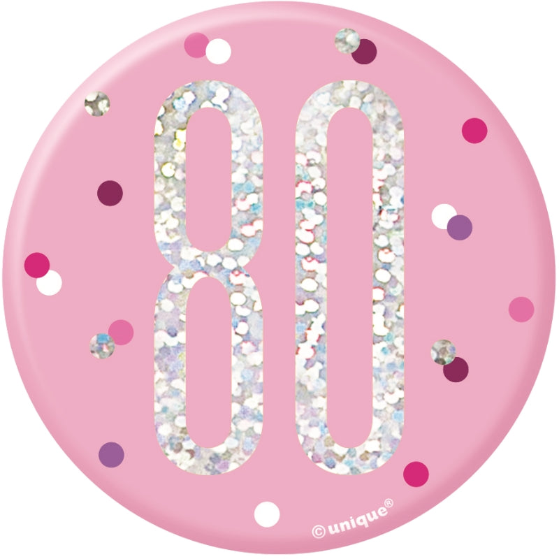 Pink and Silver 80th Birthday Badge