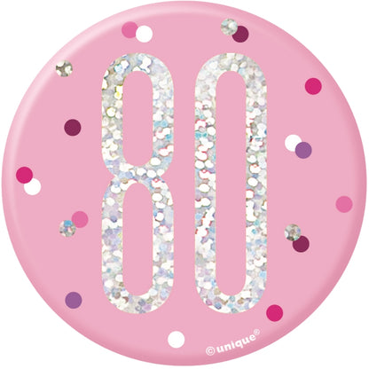 Pink and Silver 80th Birthday Badge