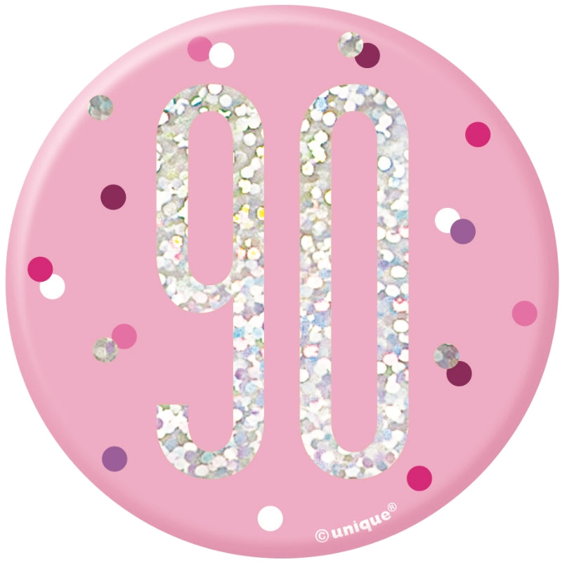 Pink and Silver 90th Birthday Badge