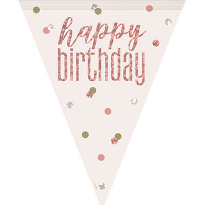 Rose Gold Holographic Happy Birthday Bunting Banner