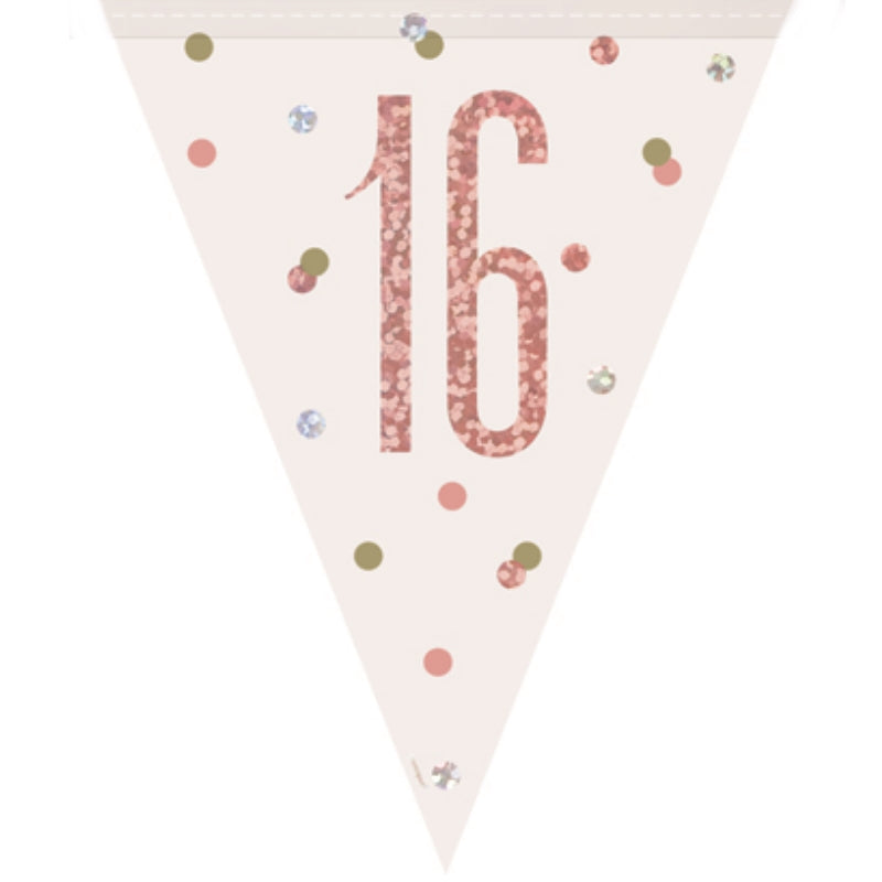 Rose Gold Holographic 16th Birthday Bunting Banner