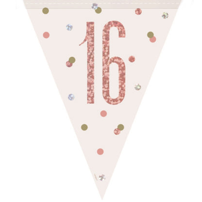 Rose Gold Holographic 16th Birthday Bunting Banner