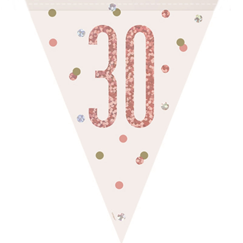 Rose Gold Holographic 30th Birthday Bunting Banner