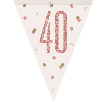 Rose Gold Holographic 40th Birthday Bunting Banner