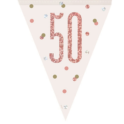 Rose Gold Holographic 50th Birthday Bunting Banner