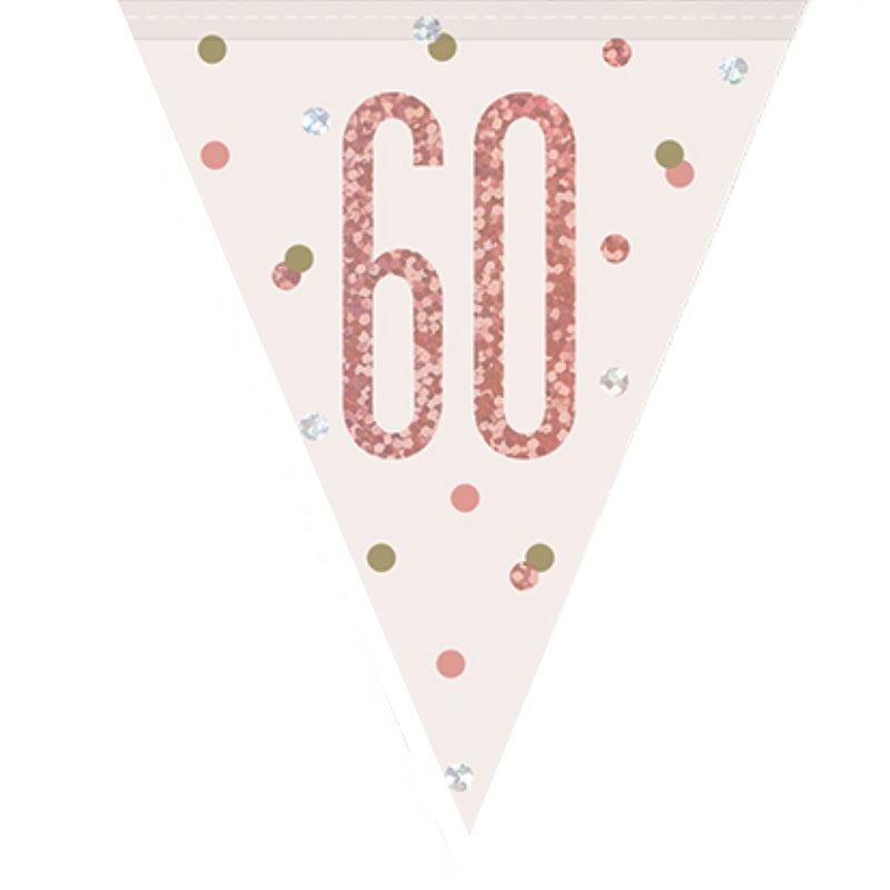 Rose Gold Holographic 60th Birthday Bunting Banner