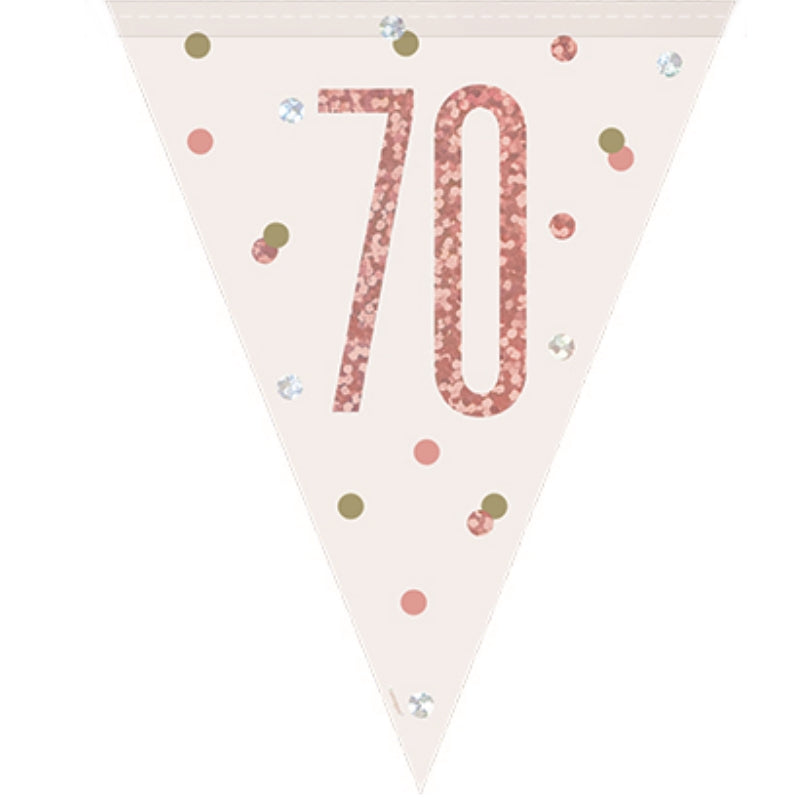 Rose Gold Holographic 70th Birthday Bunting Banner