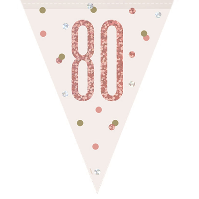 Rose Gold Holographic 80th Birthday Bunting Banner