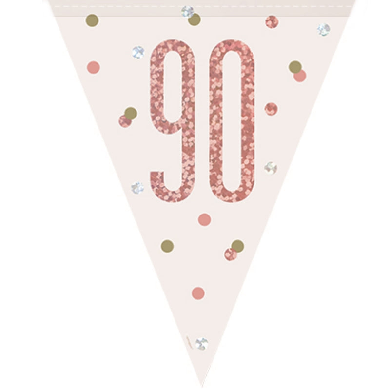 Rose Gold Holographic 90th Birthday Bunting Banner