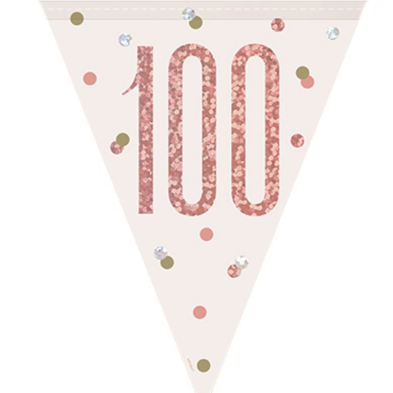 Rose Gold Holographic 100th Birthday Bunting Banner