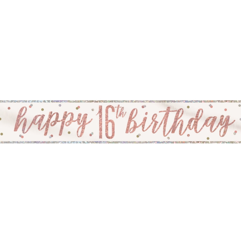 Rose Gold Holographic 16th Birthday Foil Banner