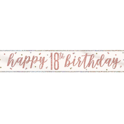 Rose Gold Holographic 18th Birthday Foil Banner