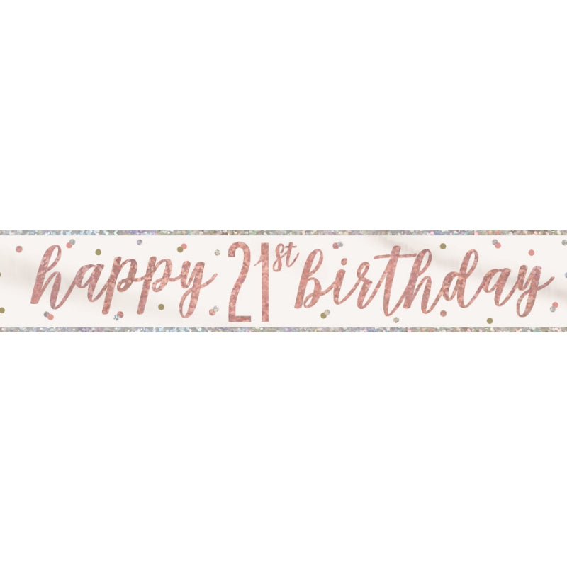 Rose Gold Holographic 21st Birthday Foil Banner