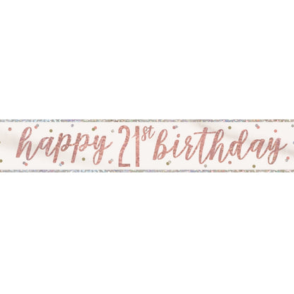 Rose Gold Holographic 21st Birthday Foil Banner