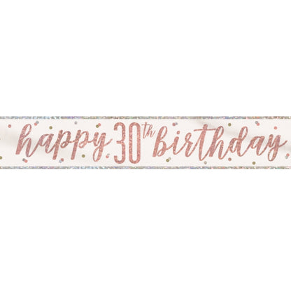 Rose Gold Holographic 30th Birthday Foil Banner