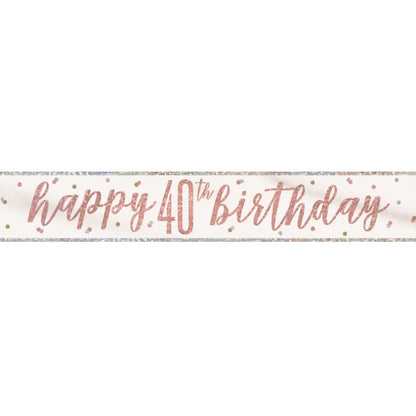 Rose Gold Holographic 40th Birthday Foil Banner