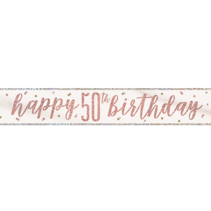 Rose Gold Holographic 50th Birthday Foil Banner