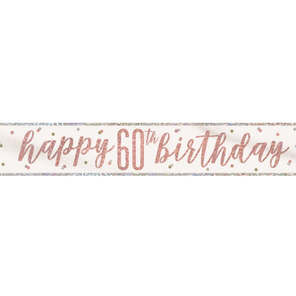 Rose Gold Holographic 60th Birthday Foil Banner